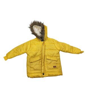 7 For All Mankind Toddler Yellow Winter Puffer Coat With Faux Fur Hood‎ 3T NWOT